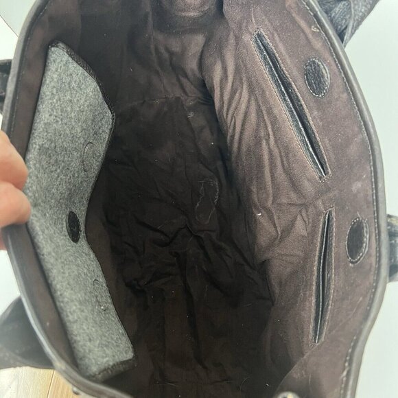 BR Banana Republic Leather Wool Drawstring Satchel Tote Gray Brown Academia 90s - Picture 9 of 14